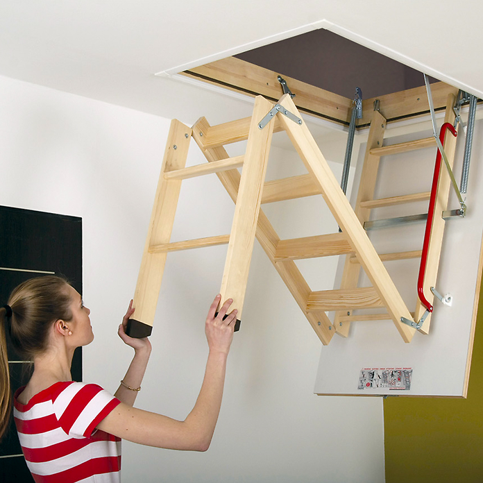 3 Section Folding Wooden Loft Ladder (LWK Komfort)