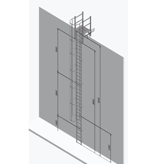 Fixed Vertical Ladder - Hoops & Parapet Crossover