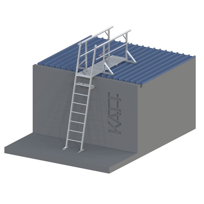 Angled mini access ladder with walkway