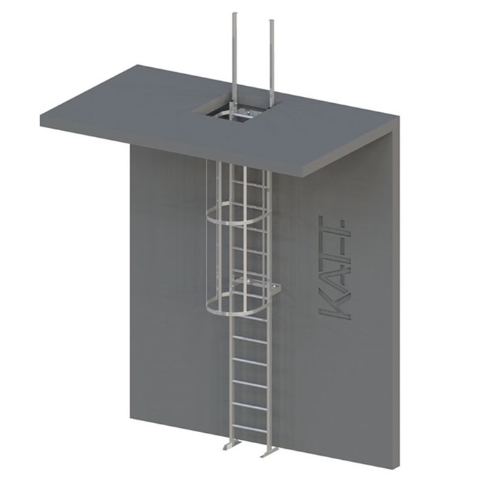 Vertical caged ladders with retractable stiles