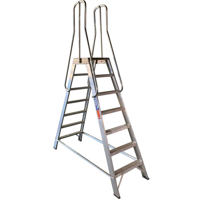 Aluminium Double Sided Machine Step with Single Side Handrail
