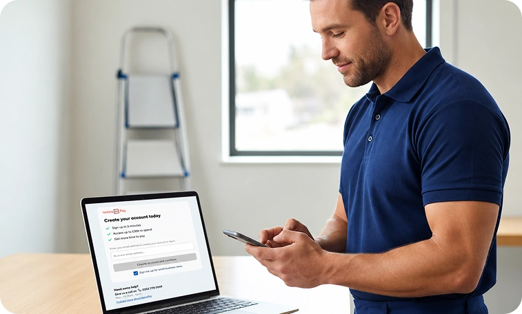Tradesperson checking their iwocaPay spending limit on a phone