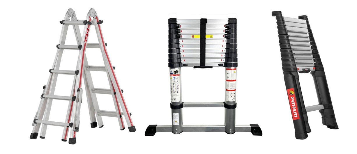three different telescopic ladders