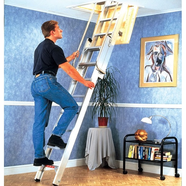 Man using a loft ladder