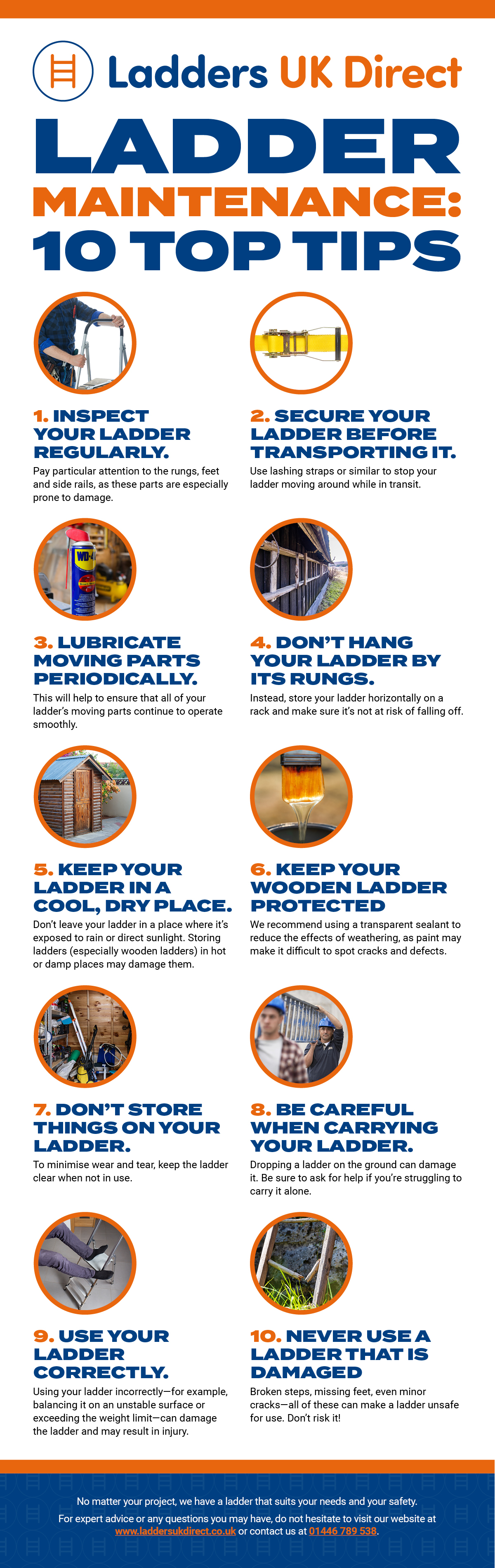 ladder maintenance ten top tips infographic